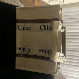 Chloe Woody medium leather-trimmed linen tote